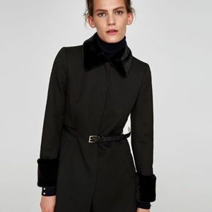 Zara Jacket with belt & Faux Fur Details. New!